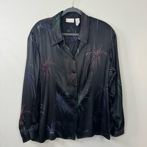 Elisabeth by Liz Claiborne Vintage 100% Silk Button Up Graphic Novelty Print 18 - Picture 2 of 9